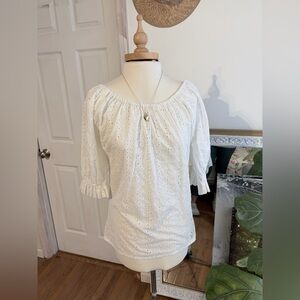RARE Vintage Eyelet Puff Sleeve Blouse Off-Shoulder Cottagecore Top white